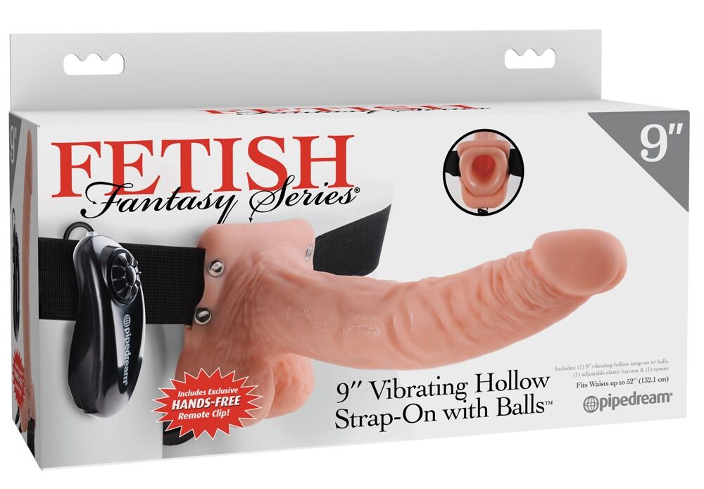 9“ Vibrating Hollow Strap-on with Balls