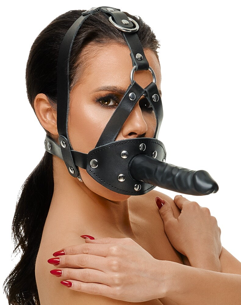 Leather Head Harness with Dildo