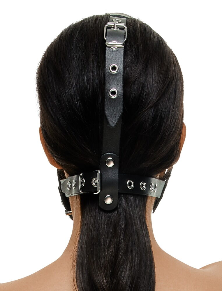 Leather Head Harness with Dildo